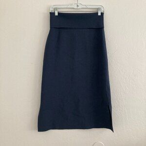 MM Lafleur Navy Blue Bodycon Midi Harlem Skirt Pencil Minimalist Office Large